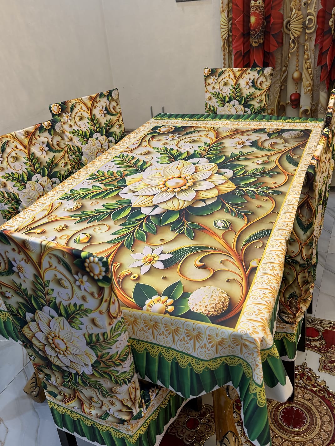 3D Waterproof Premium Dining Table Set ( কুচি চেয়ার কভার ) Code: D70